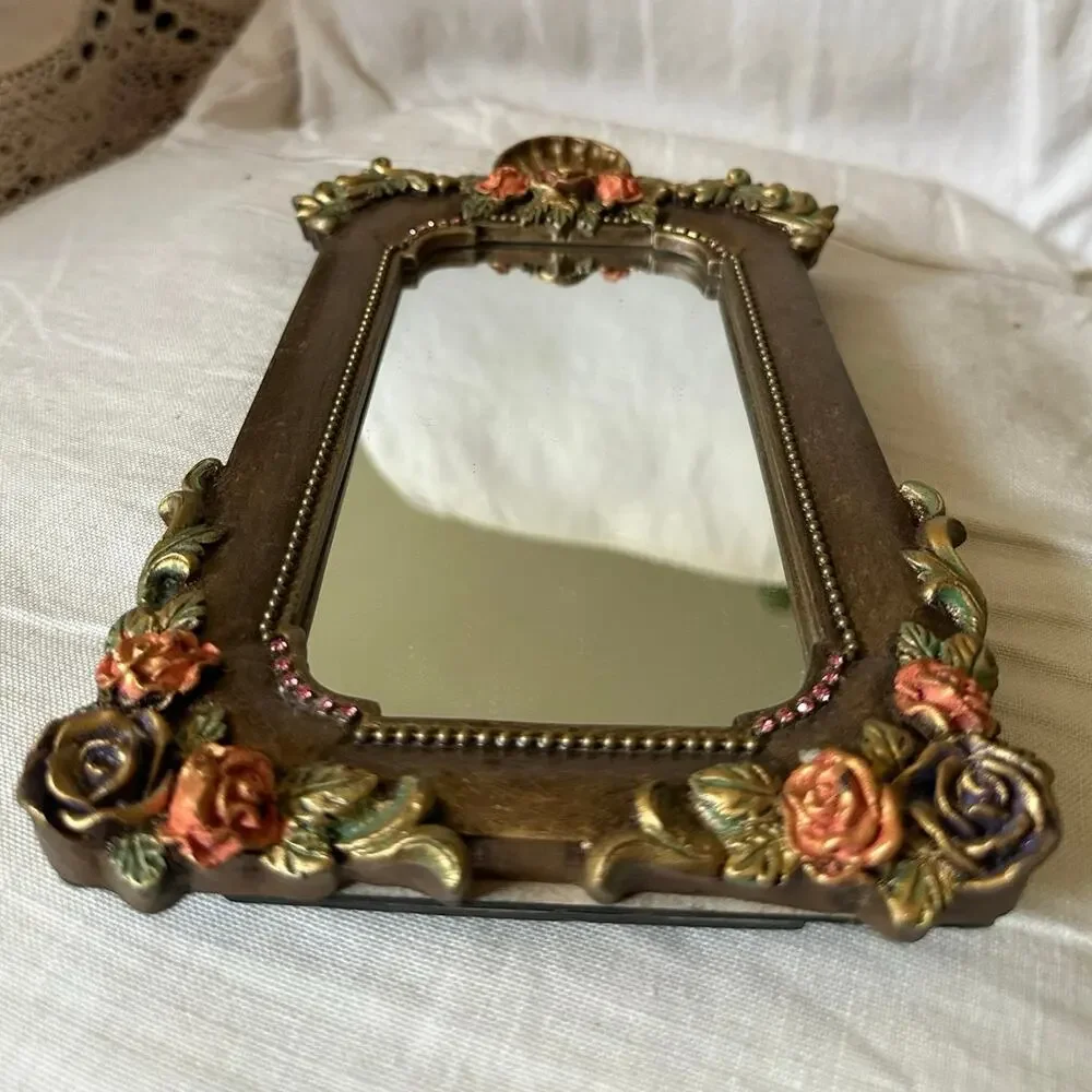 Vintage Mirror By Michal Negrin ? Flowers Unique sea shell crystal desk top READ